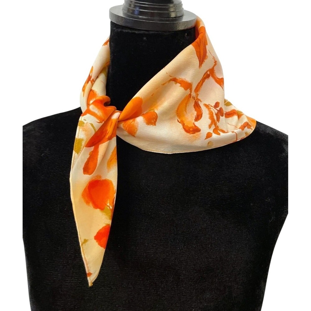 Vintage Ardee Hawaii Womens Square Scarf Orange Tropical Floral Bird Print